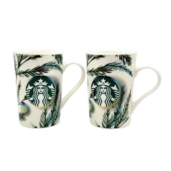 Starbucks Christmas Set of 2 Mugs Green Evergreen Tree Lights 11oz Holiday 2020 - Picture 1 of 10